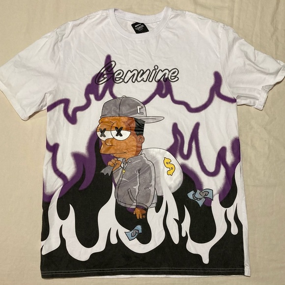 Genuine Merchandise Short Sleeve Tee with Simpsons Style Graphic - Some Wear - Picture 1 of 13